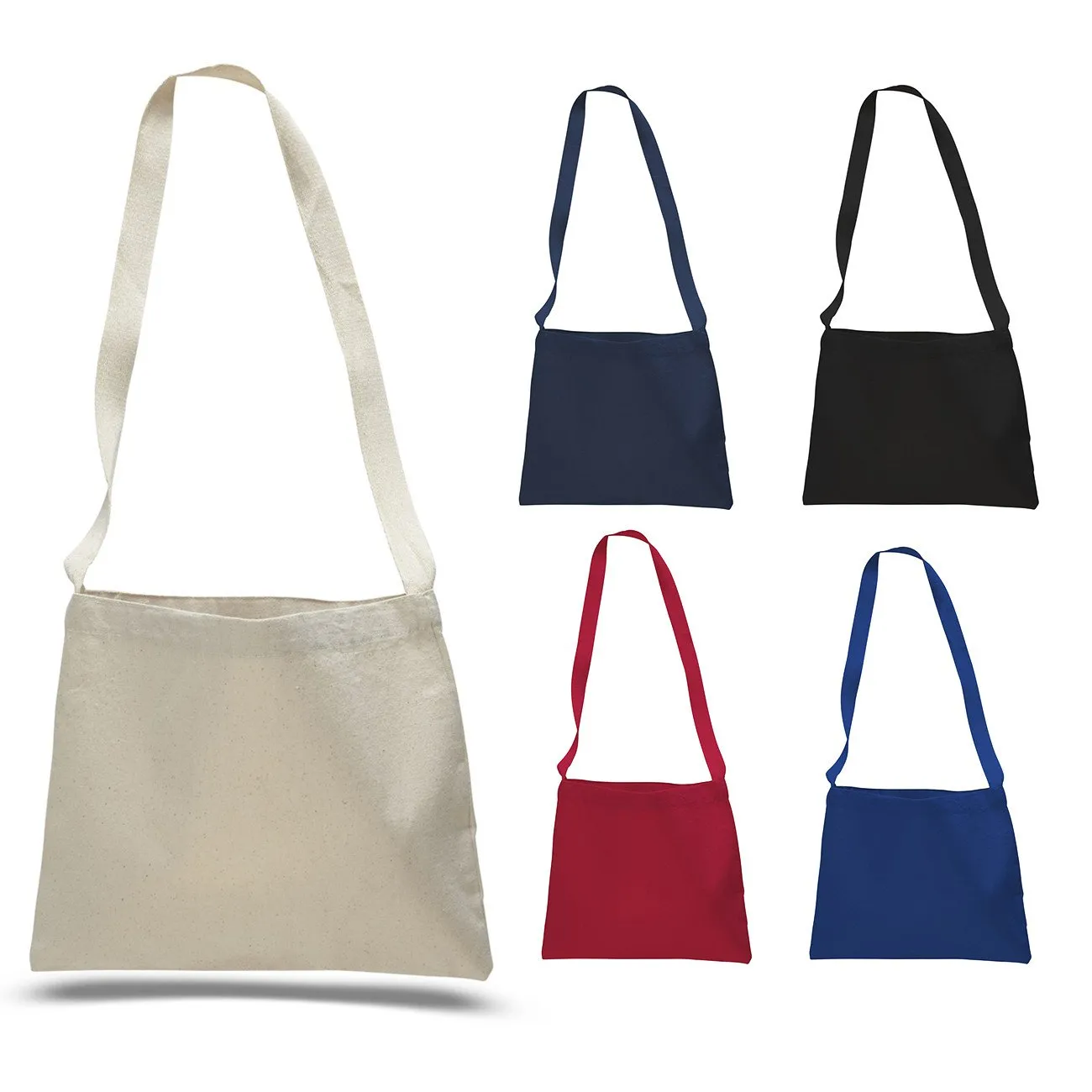 12 ct Small Messenger Canvas Tote Bag with Long Straps - By Dozen