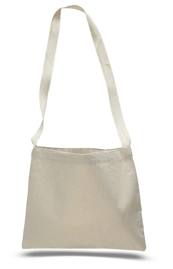 12 ct Small Messenger Canvas Tote Bag with Long Straps - By Dozen