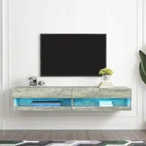 180 Wall Mounted Floating 80" TV Stand with 20 Color LEDs Grey