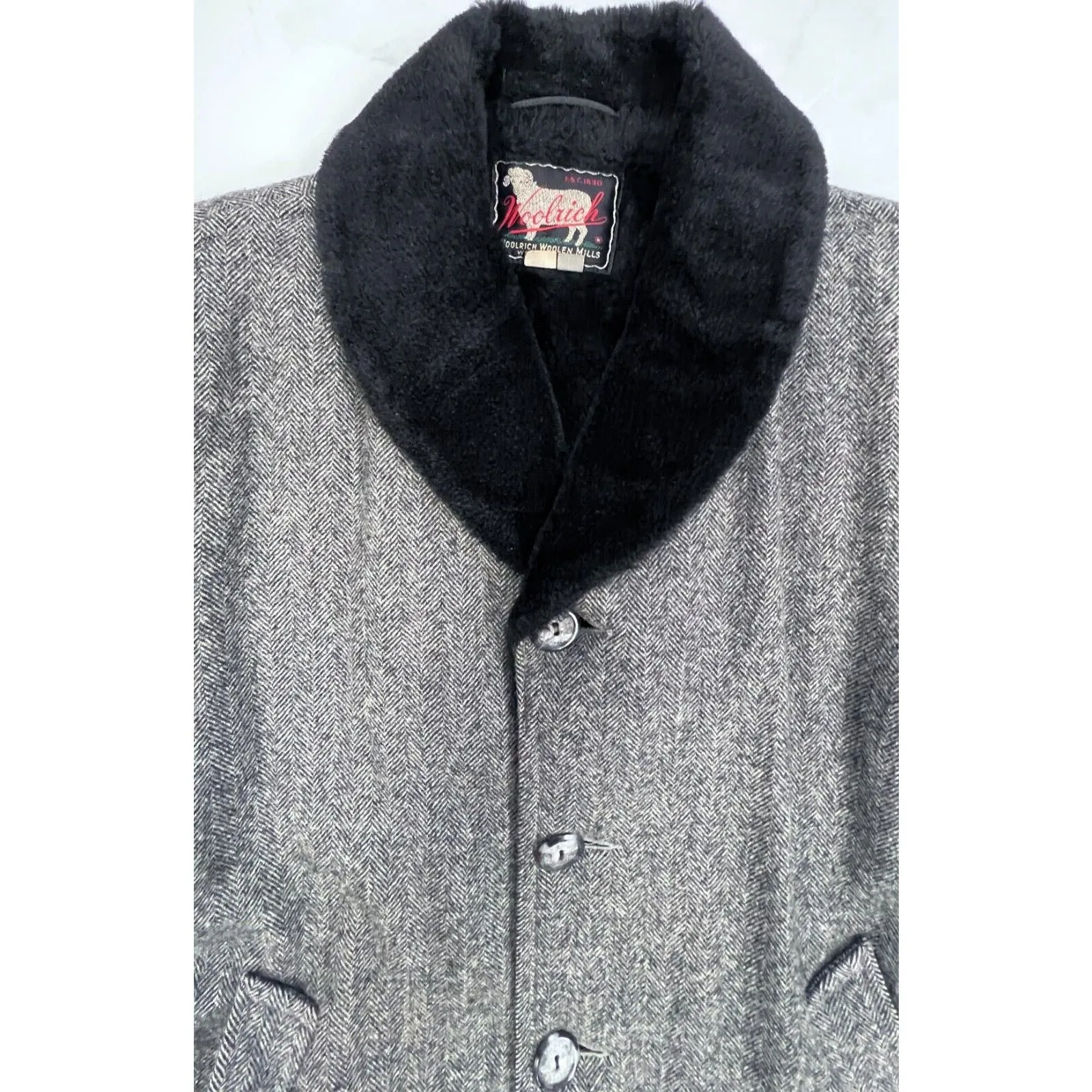 1950s vintage WOOLRICH COAT jacket RARE Car Coat Gray Tweed Sherpa Collar