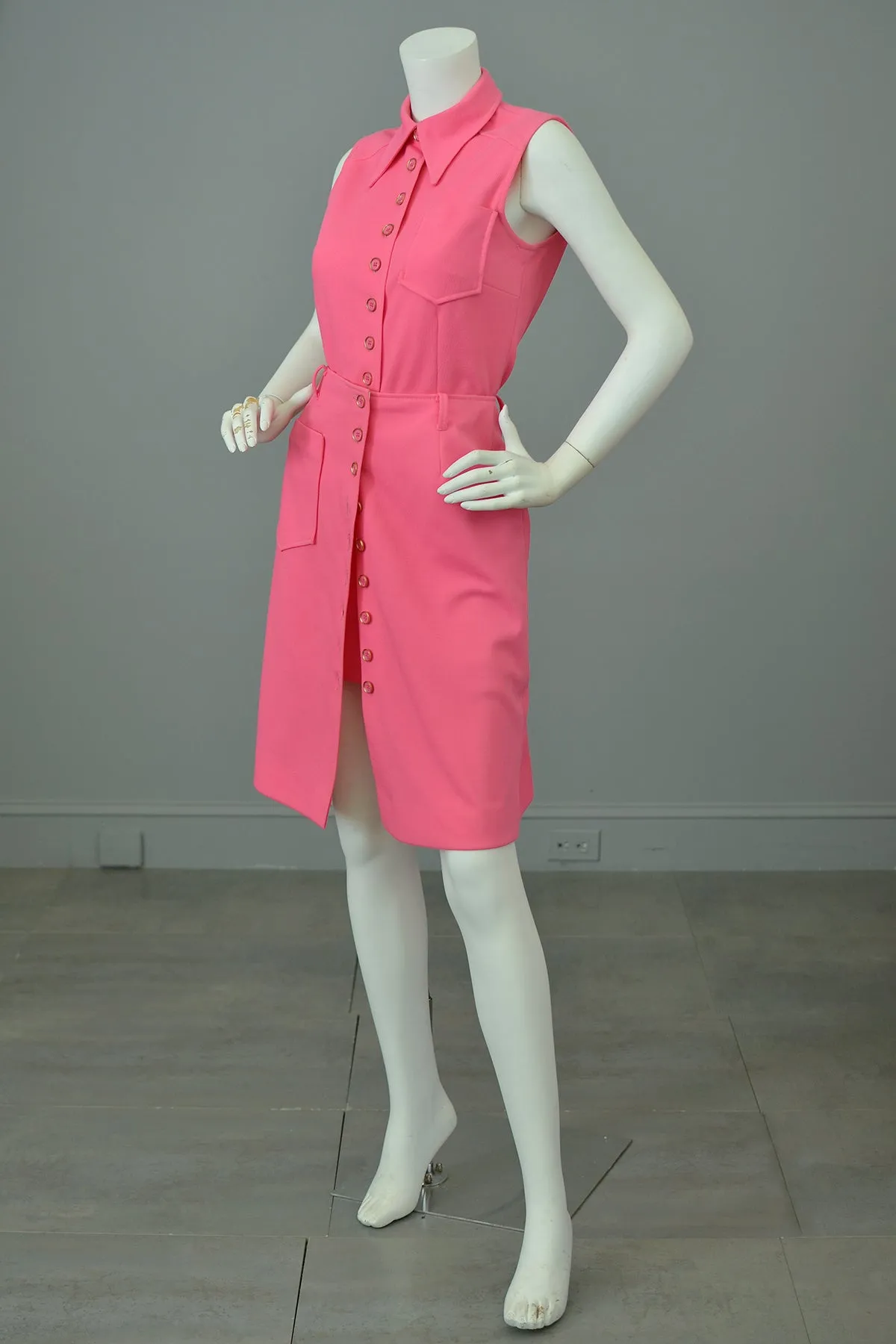 1970s Barbie Hot Pink Romper and Matching Skirt Two Piece Set