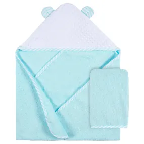 2-Piece Baby Neutral Little Animals Hooded Towel and Washcloth Mitt Set