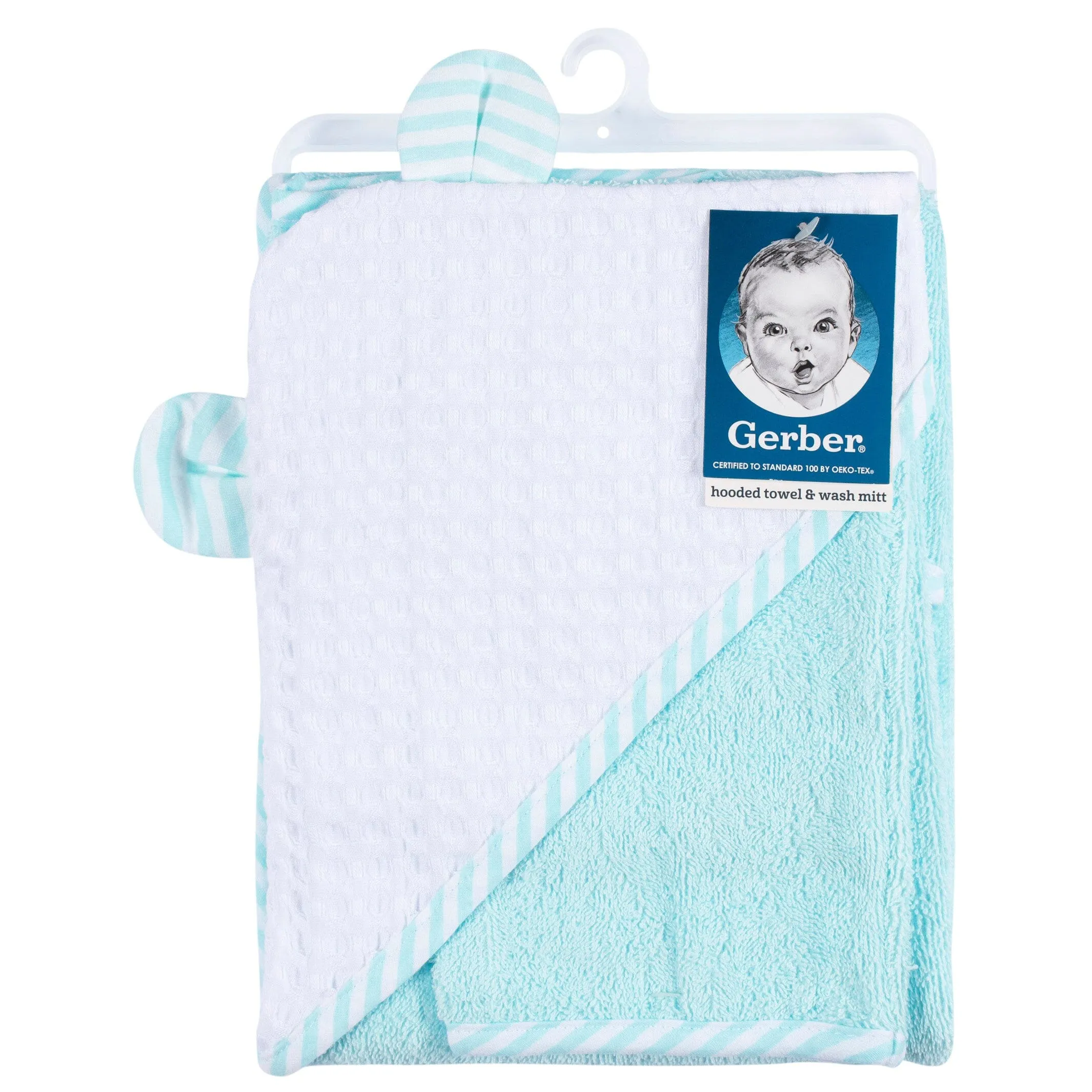 2-Piece Baby Neutral Little Animals Hooded Towel and Washcloth Mitt Set