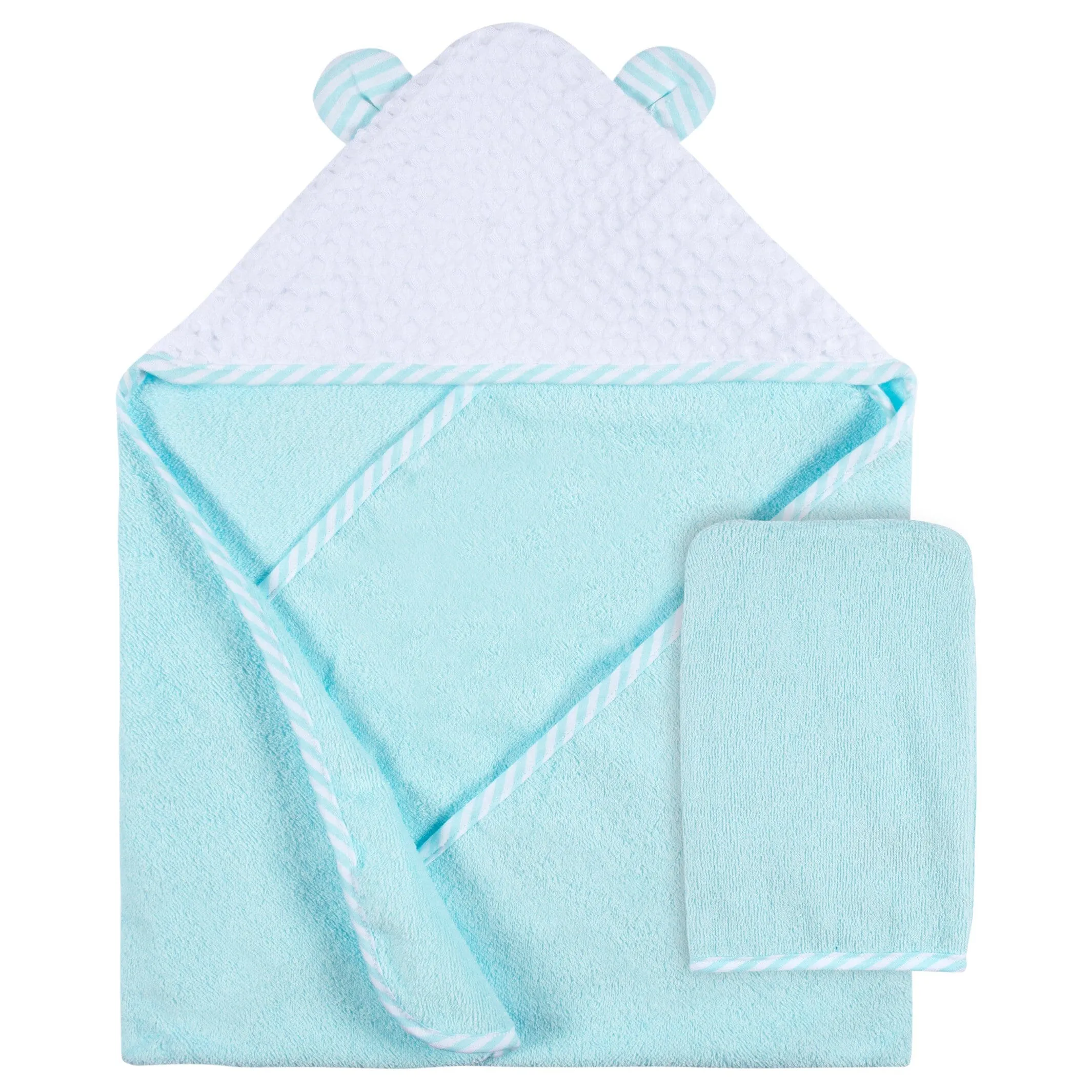 2-Piece Baby Neutral Little Animals Hooded Towel and Washcloth Mitt Set