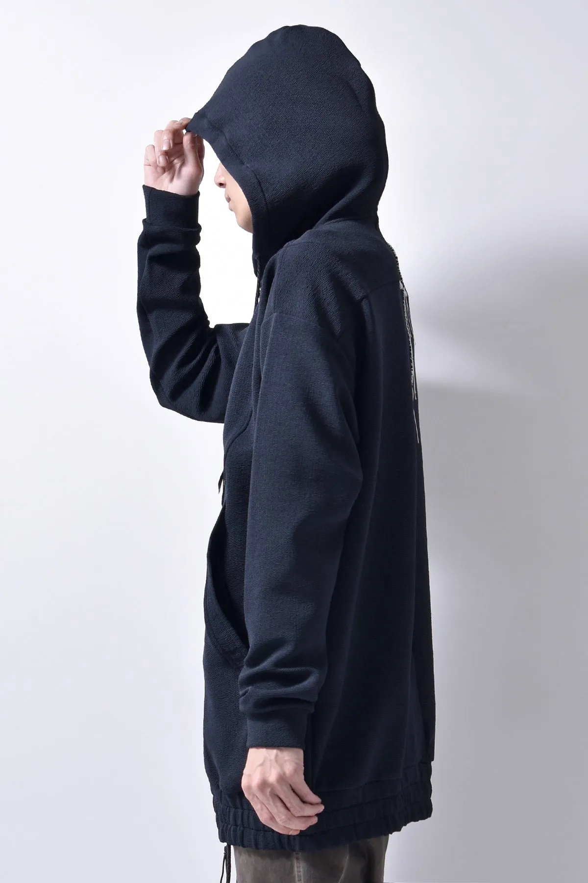 2102-TP01 Nylon Stretch Long Parka Black