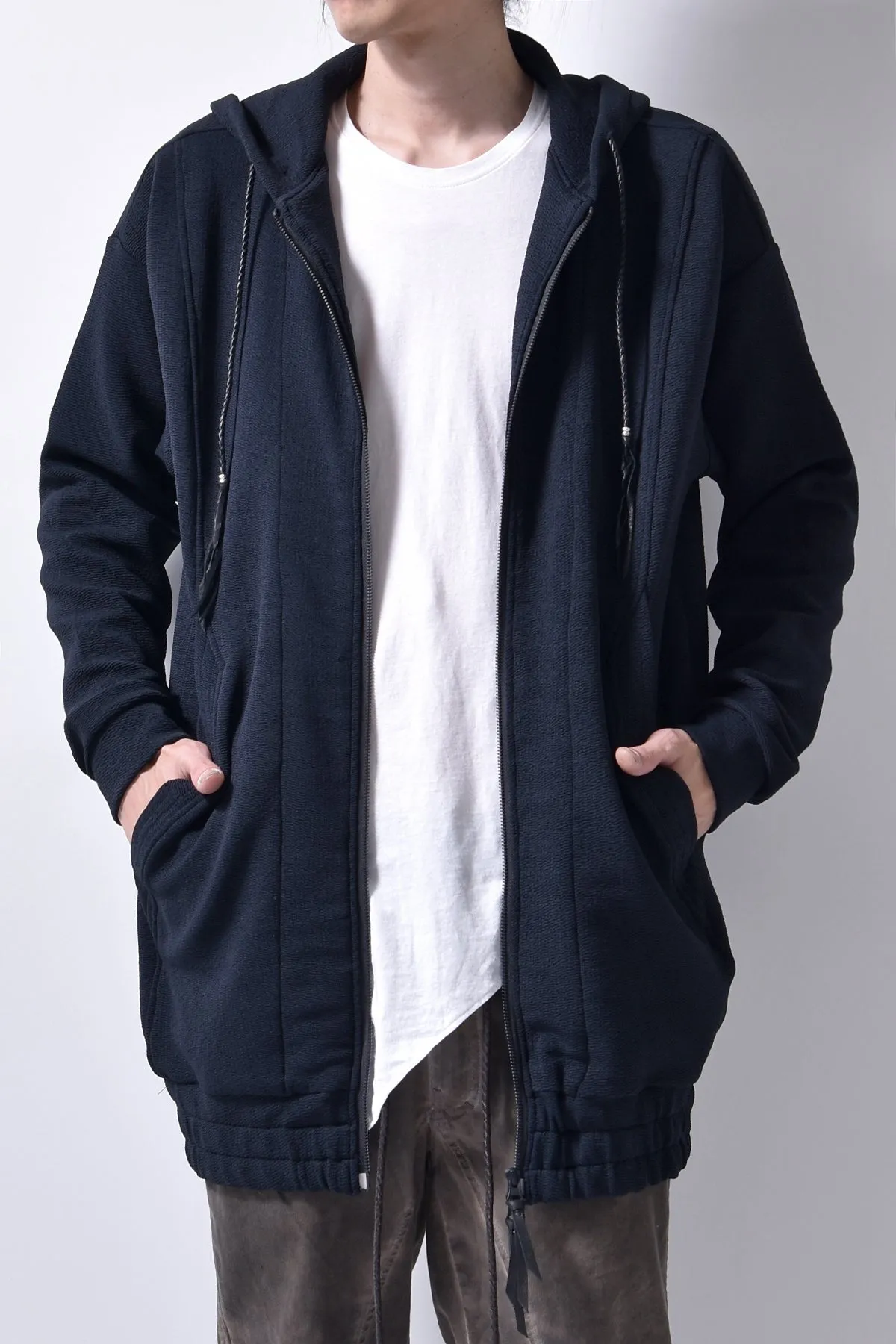 2102-TP01 Nylon Stretch Long Parka Black