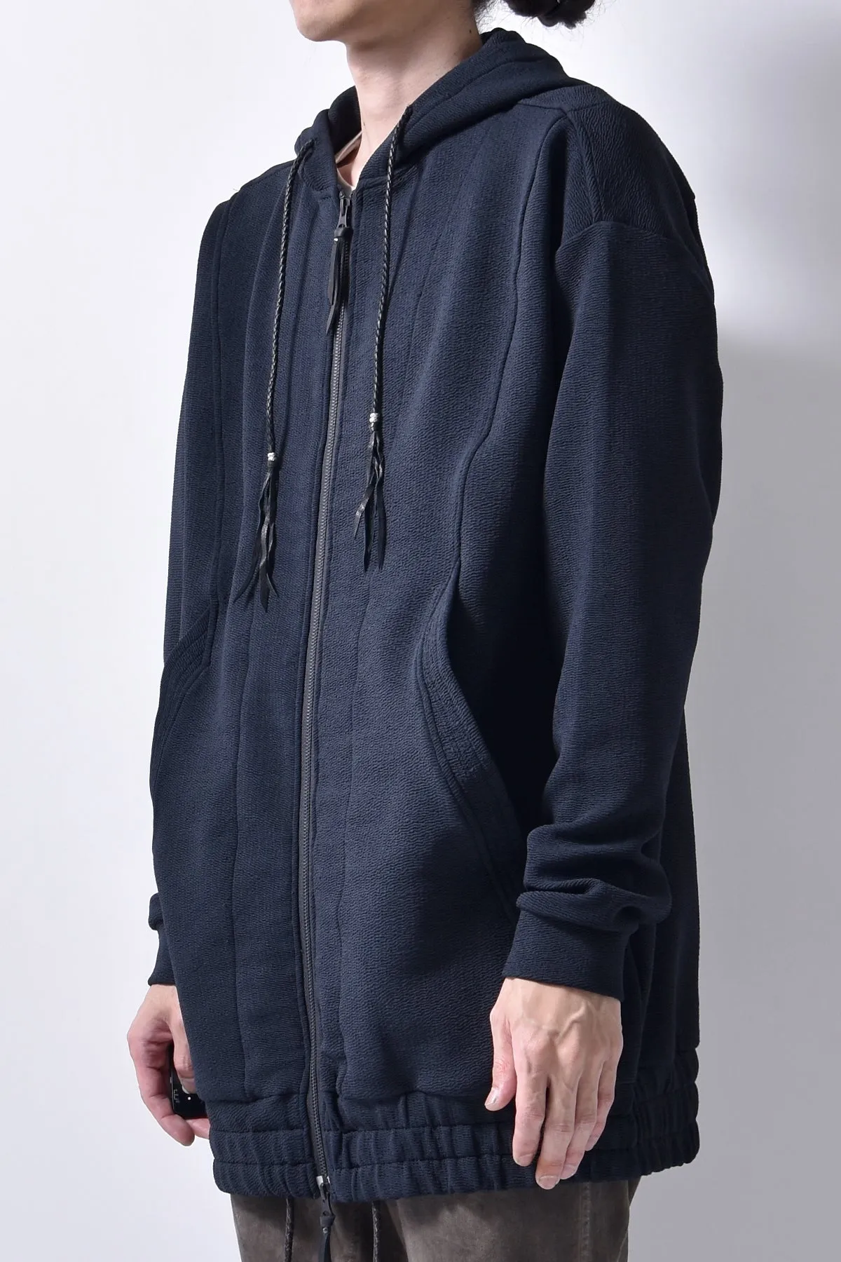 2102-TP01 Nylon Stretch Long Parka Black