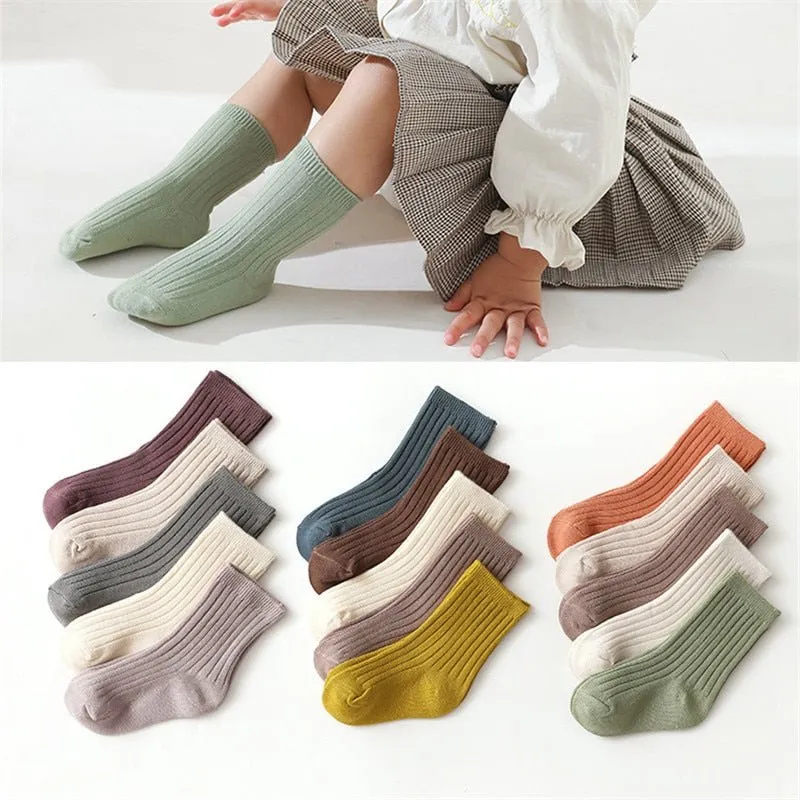 5-Piece Kids Ribbed Ankle Socks Multipack in Assorted Colours