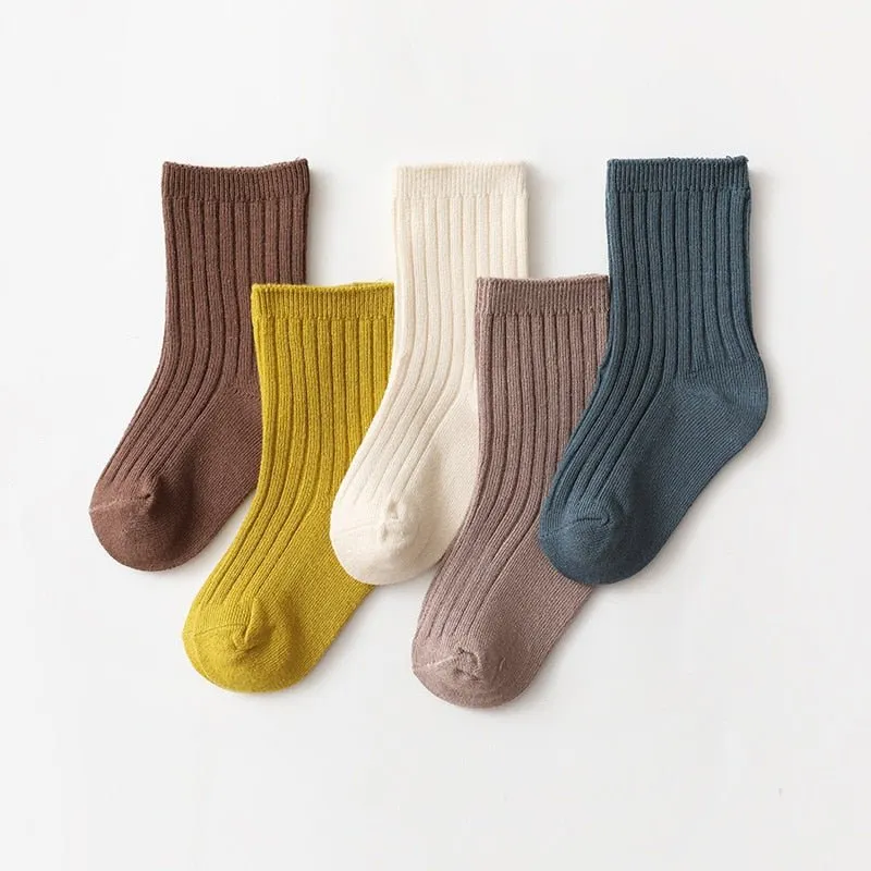 5-Piece Kids Ribbed Ankle Socks Multipack in Assorted Colours