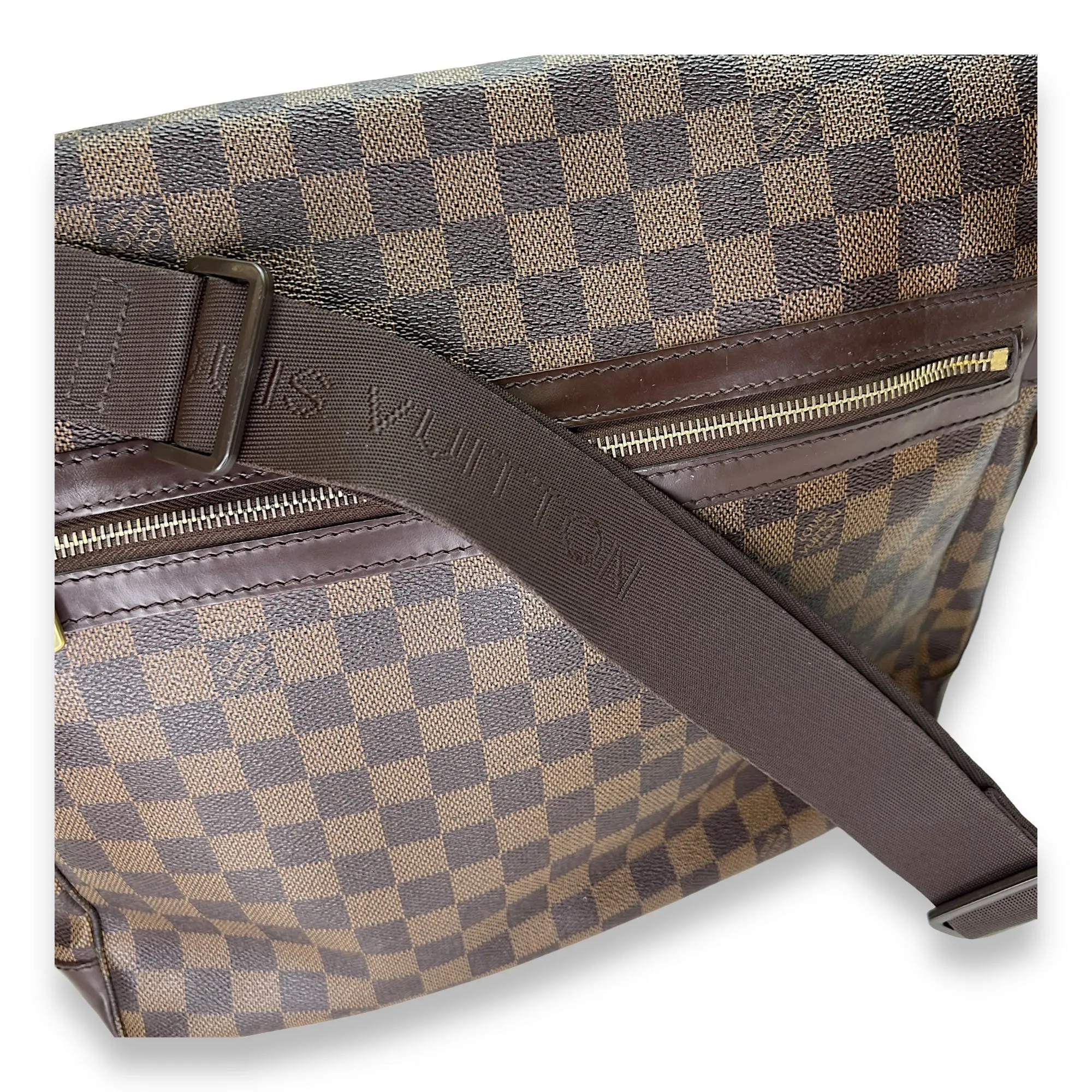 Abbesses Damier Ebene Messenger Bag in Coated Canvas, Gold hardware