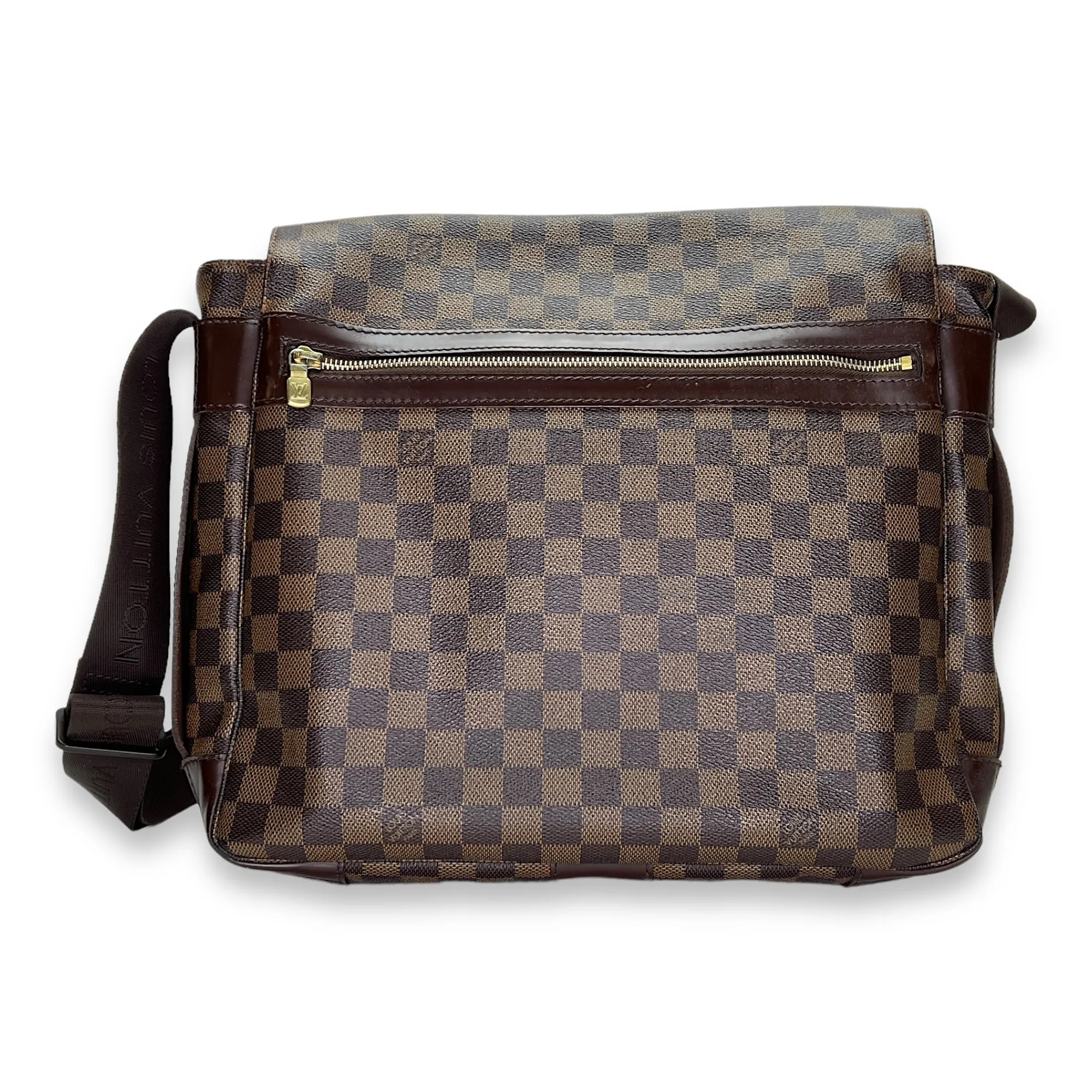 Abbesses Damier Ebene Messenger Bag in Coated Canvas, Gold hardware