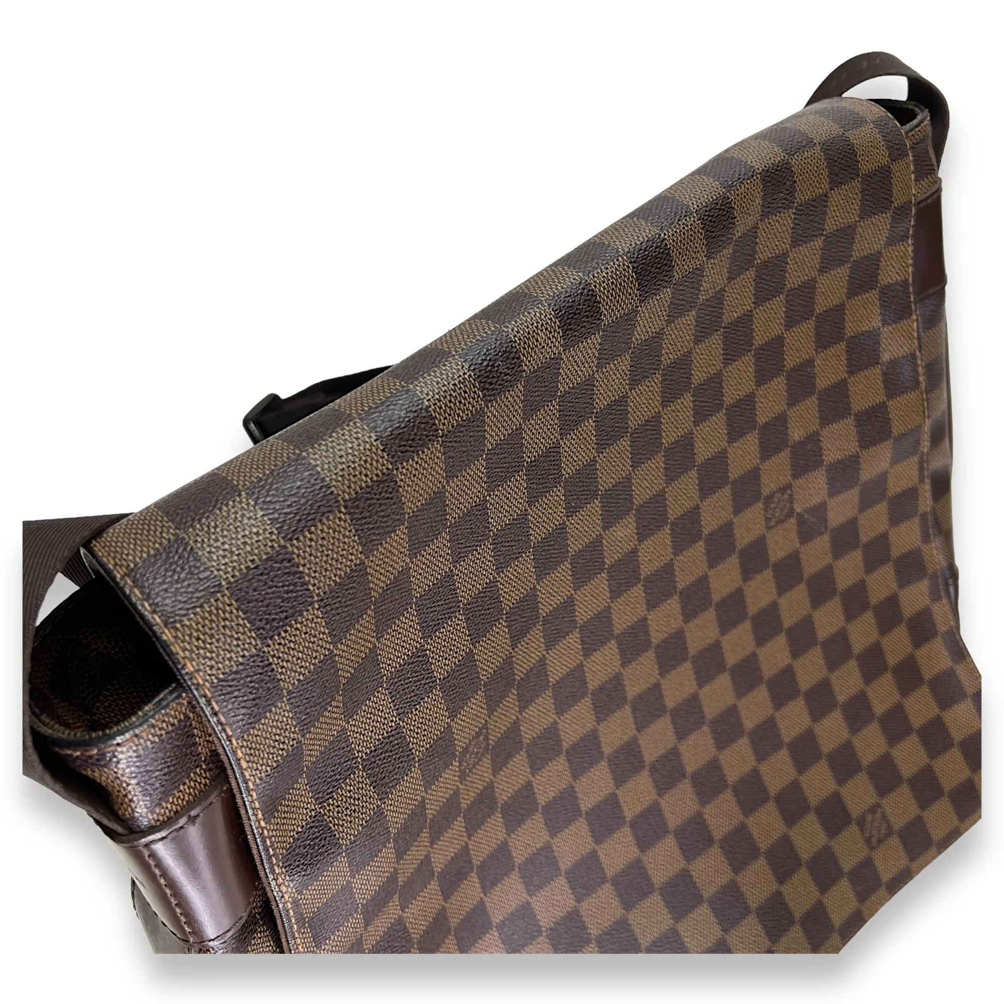 Abbesses Damier Ebene Messenger Bag in Coated Canvas, Gold hardware