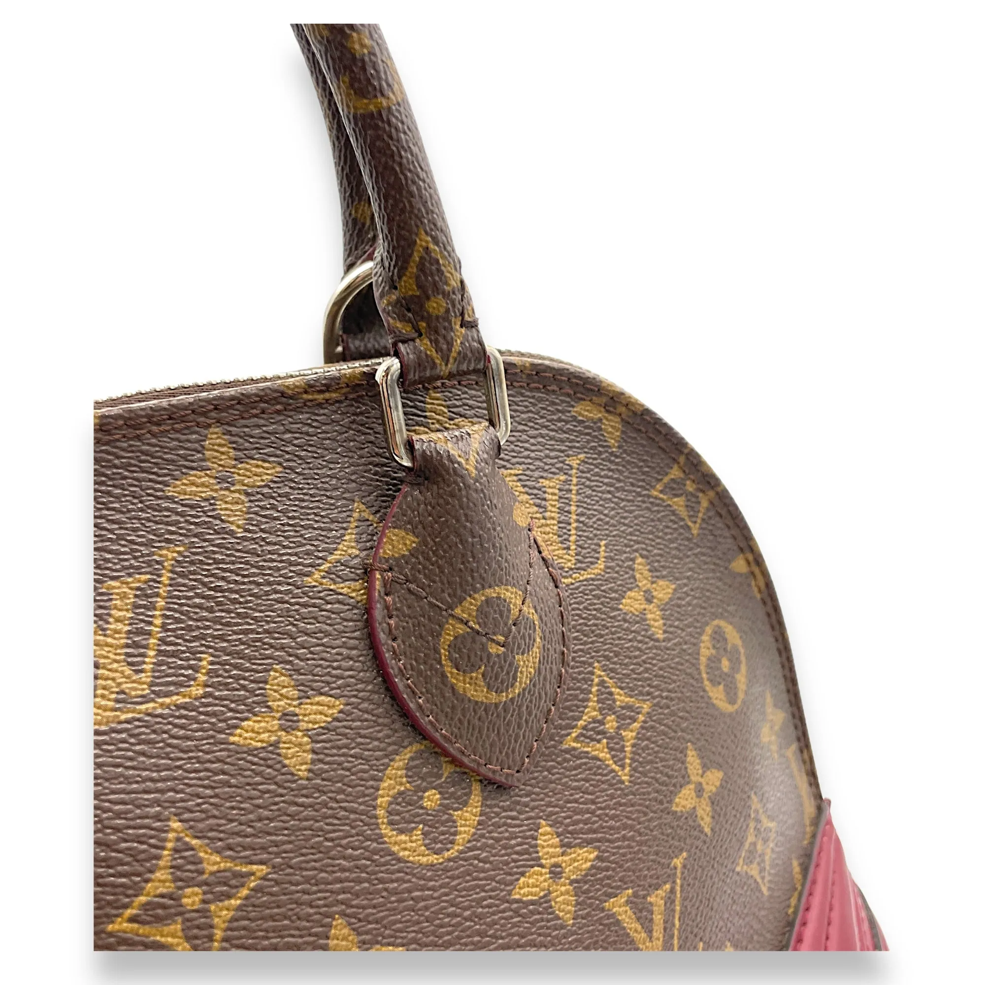 Alma Top Handle Bag Brown in Monogram Coated Canvas, Gold hardware