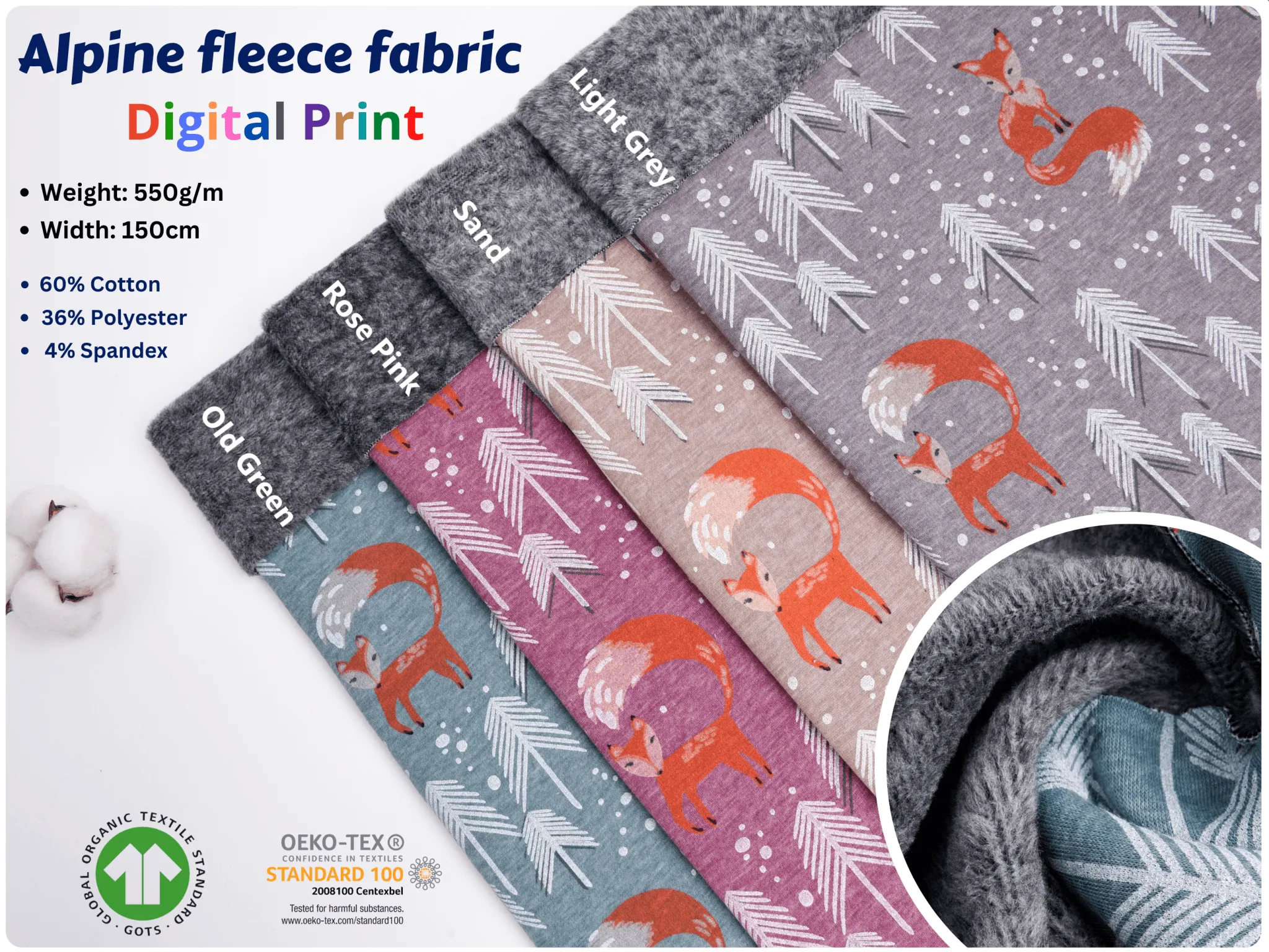 Alpine Fleece Fox in the forest  Print Fabric