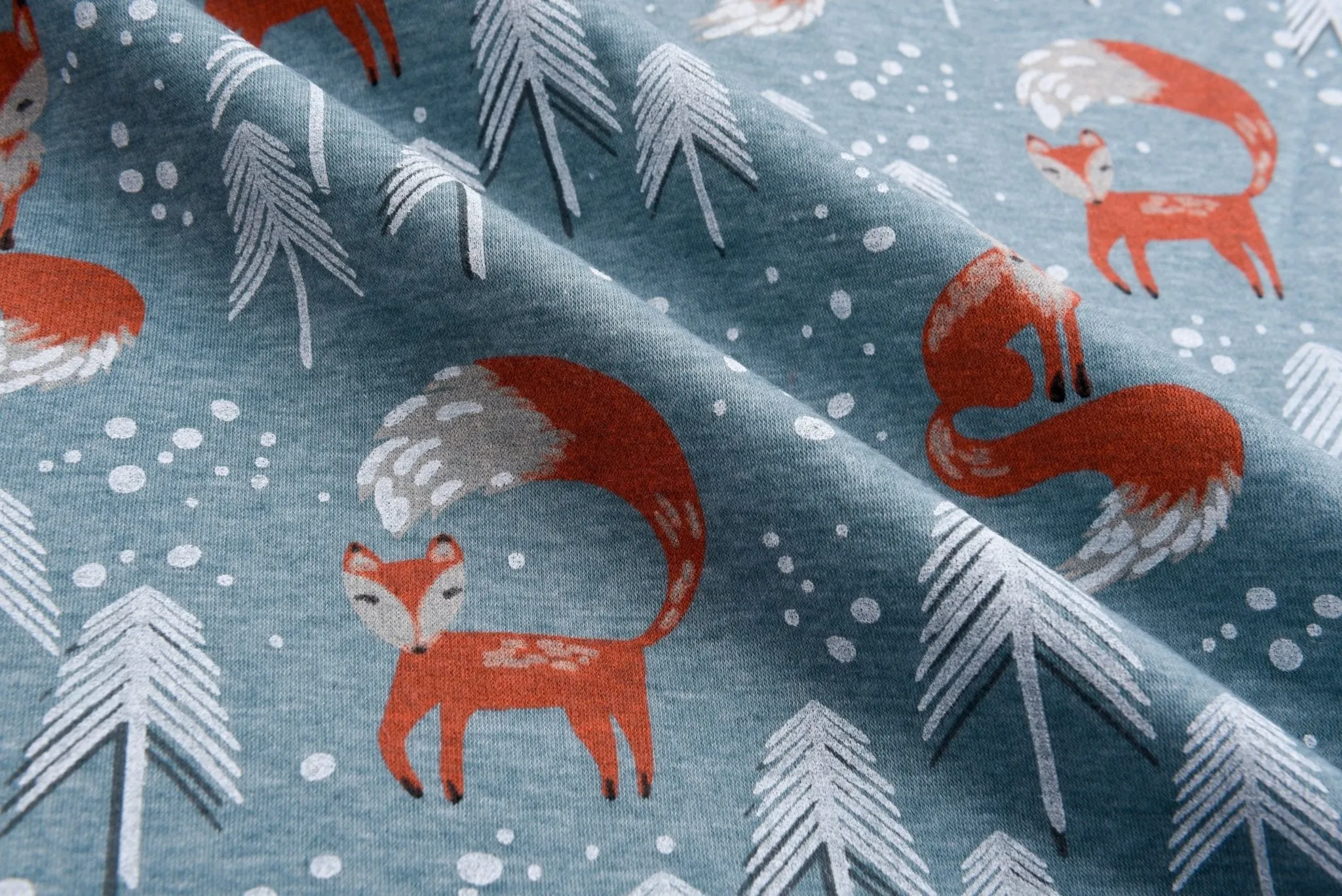 Alpine Fleece Fox in the forest  Print Fabric