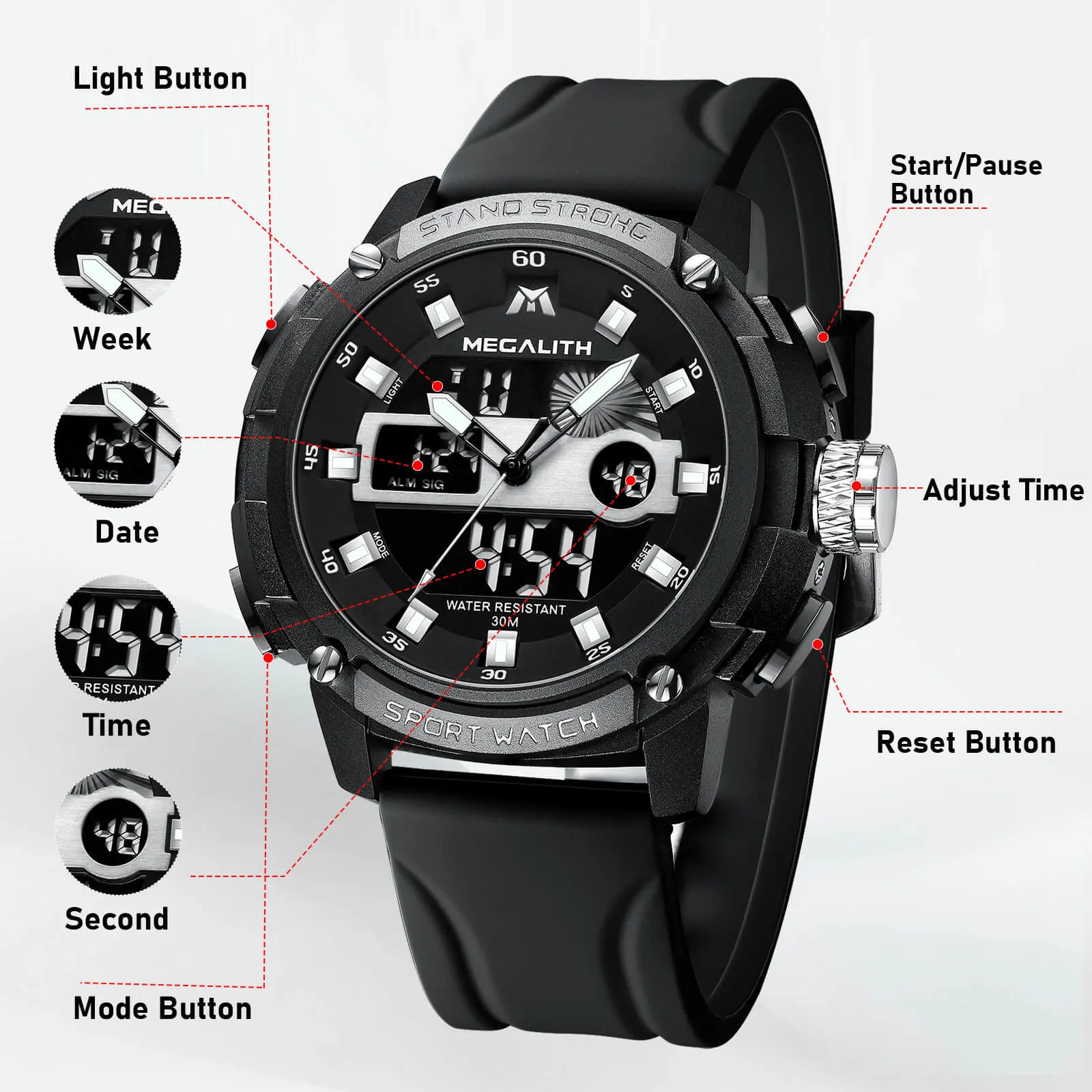 Analog Digital Watch | Rubber Band | 8266M