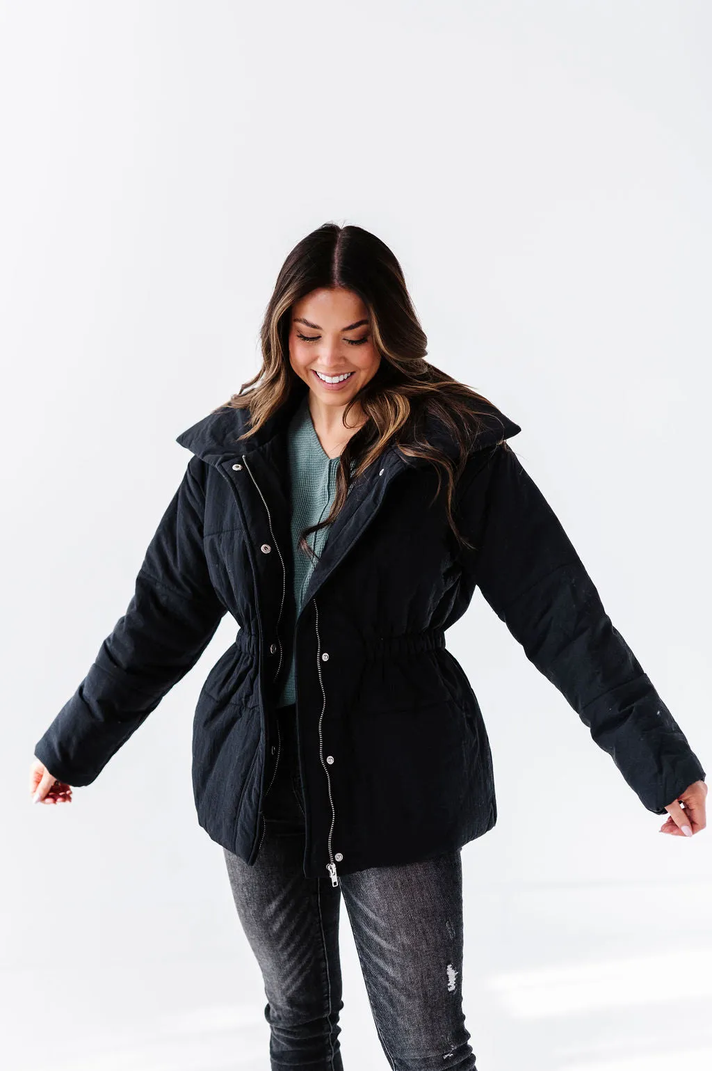 Arden Puffer Coat in Black