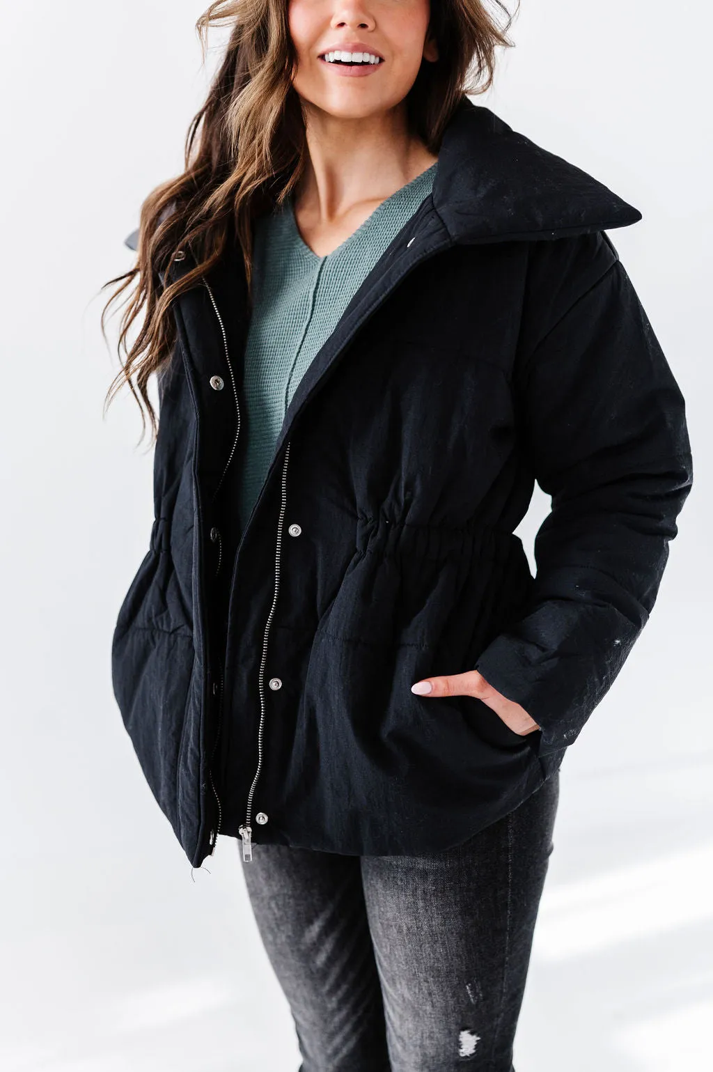 Arden Puffer Coat in Black