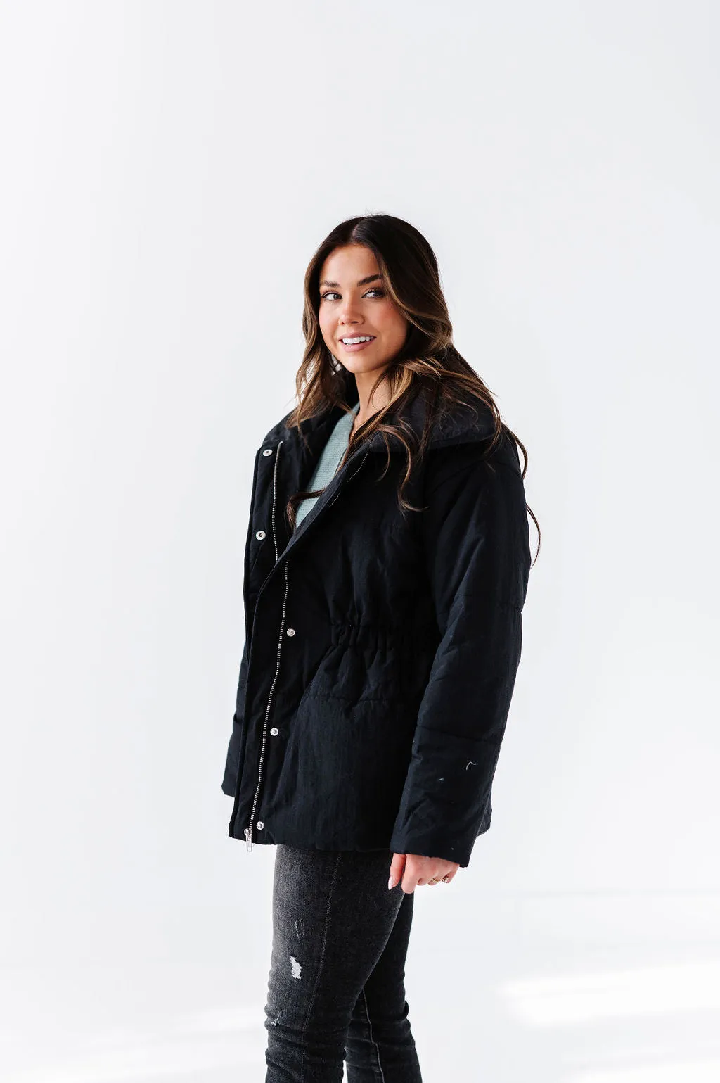 Arden Puffer Coat in Black