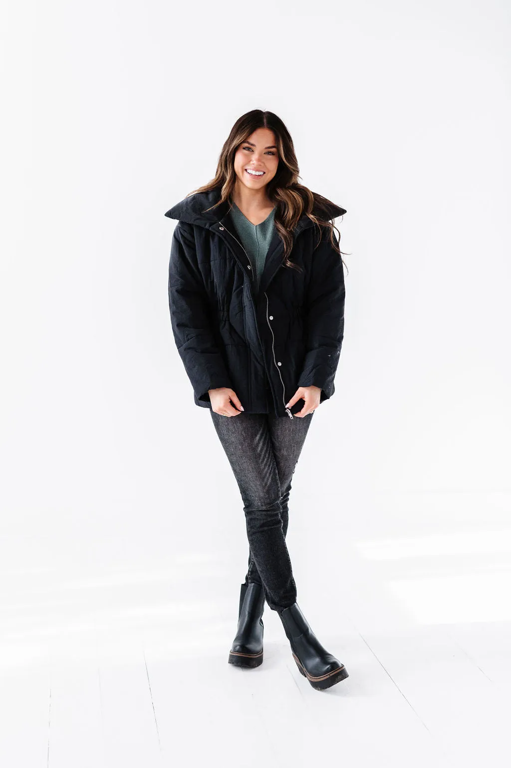 Arden Puffer Coat in Black