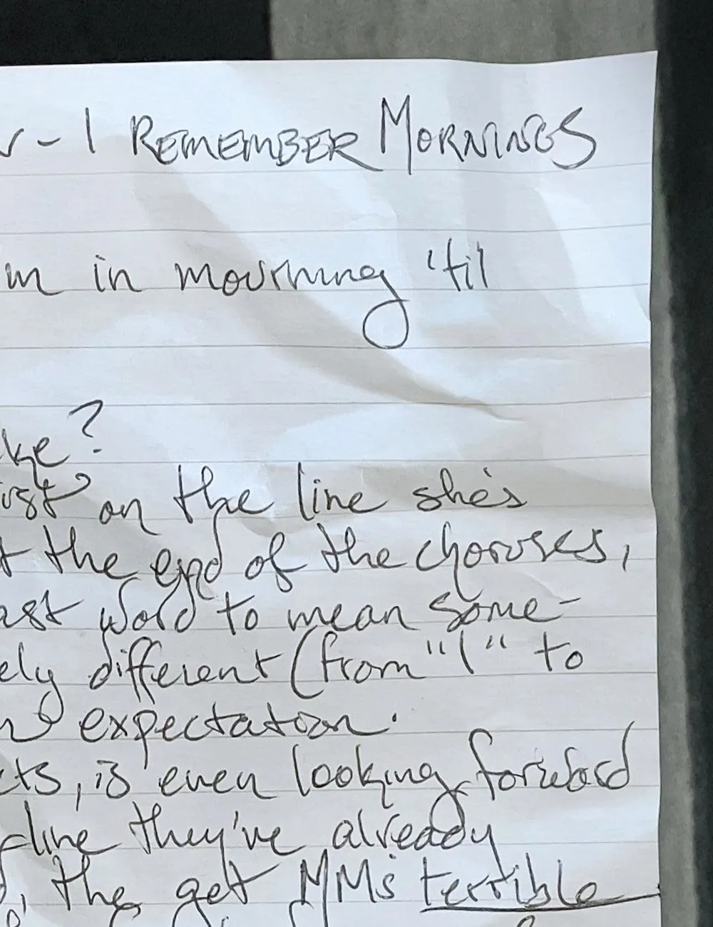 Auction: 'I Remember Mornings' Original Song Writing Notes *SOLD*