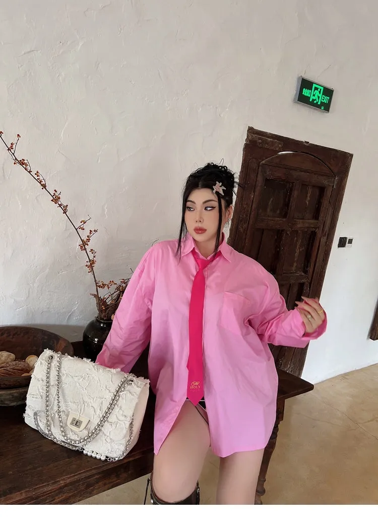 Barbra Solid Color Pink Office Long Sleeve Shirt