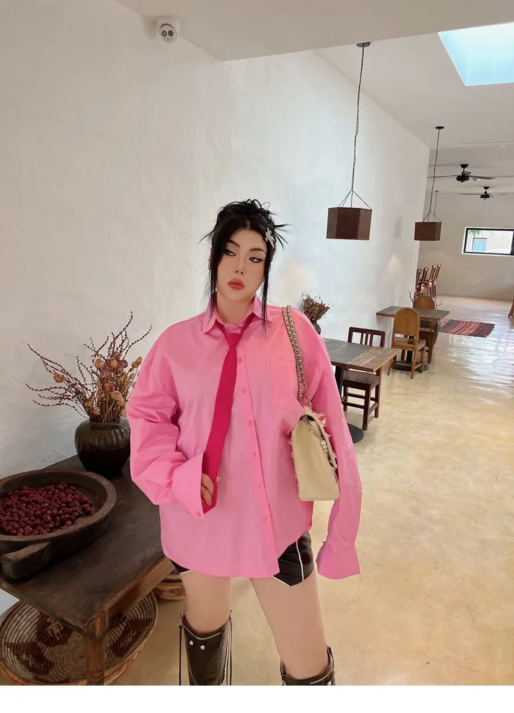 Barbra Solid Color Pink Office Long Sleeve Shirt