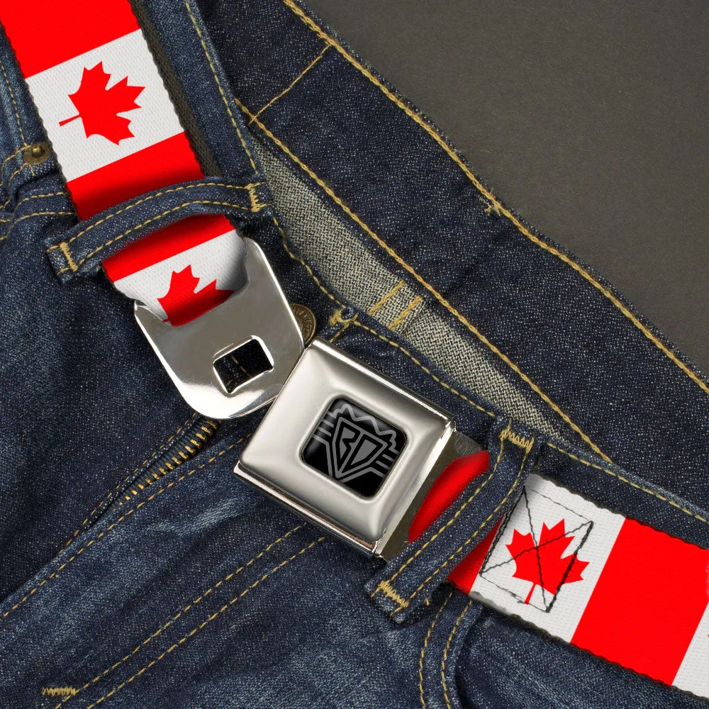 BD Wings Logo CLOSE-UP Black/Silver Seatbelt Belt - Canada Flag Continuous Webbing