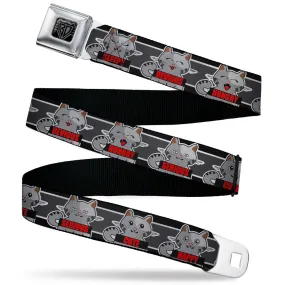 BD Wings Logo CLOSE-UP Black/Silver Seatbelt Belt - Cat 6-Mood Poses/Stripe Black/White/Grays Webbing