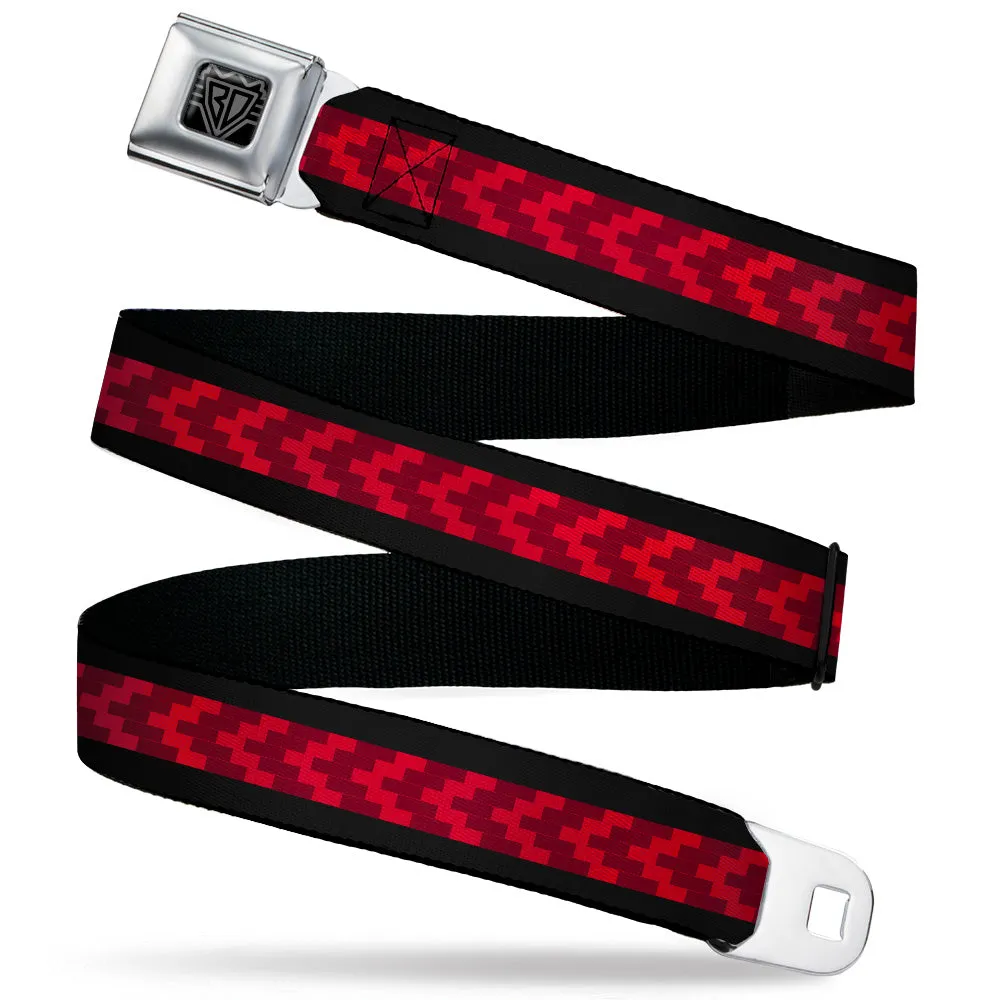 BD Wings Logo CLOSE-UP Black/Silver Seatbelt Belt - Chevron 8-Bit Black/Reds Webbing