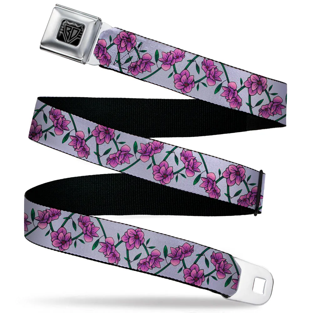 BD Wings Logo CLOSE-UP Black/Silver Seatbelt Belt - Floral Chain Gray Webbing