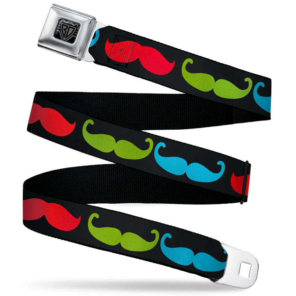 BD Wings Logo CLOSE-UP Black/Silver Seatbelt Belt - Mustaches-4 Black/Multi Color Webbing