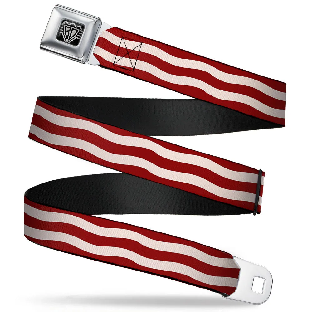 BD Wings Logo CLOSE-UP Full Color Black Silver Seatbelt Belt - Bacon Stripe Webbing