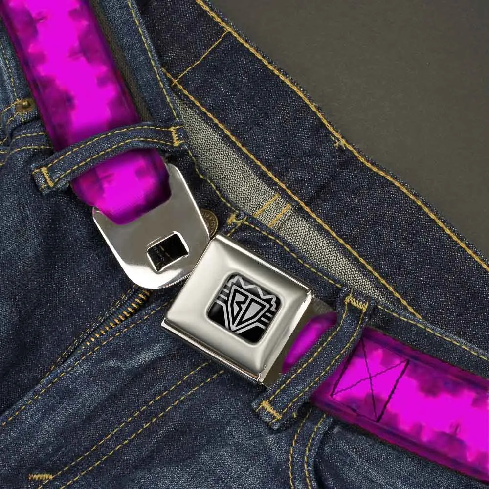 BD Wings Logo CLOSE-UP Full Color Black Silver Seatbelt Belt - Boudoir Wallpaper Fuchsia/Black Webbing