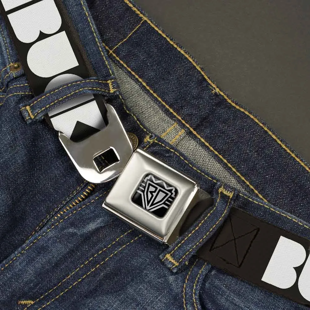 BD Wings Logo CLOSE-UP Full Color Black Silver Seatbelt Belt - BUCKLE-DOWN Shapes Black/White Webbing