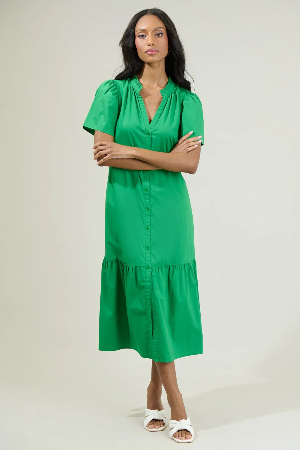 Beatrice Button Down Poplin Midi Dress