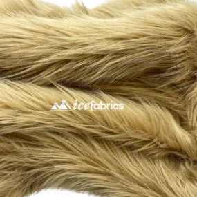 Beige Shaggy Mohair Long Pile Faux Fur Fabric By The Yard