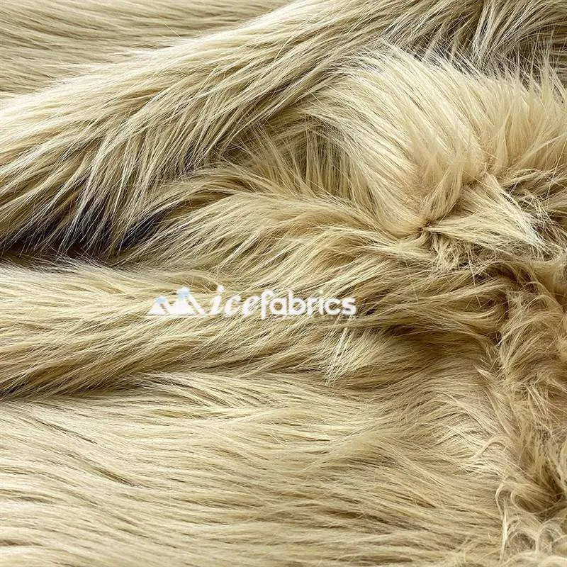 Beige Shaggy Mohair Long Pile Faux Fur Fabric By The Yard