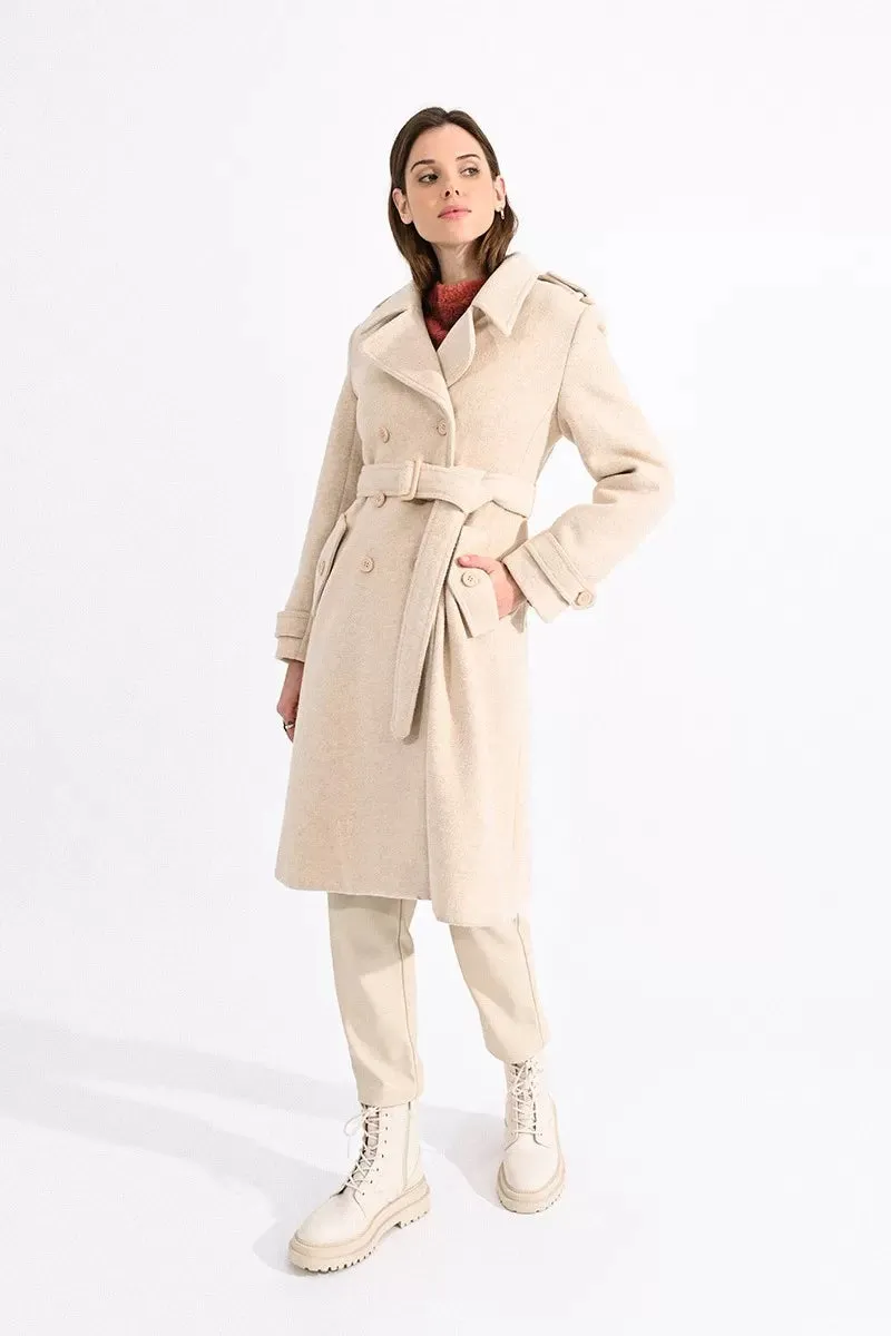 Beige Winter Belted Trench Coat by Molly Bracken