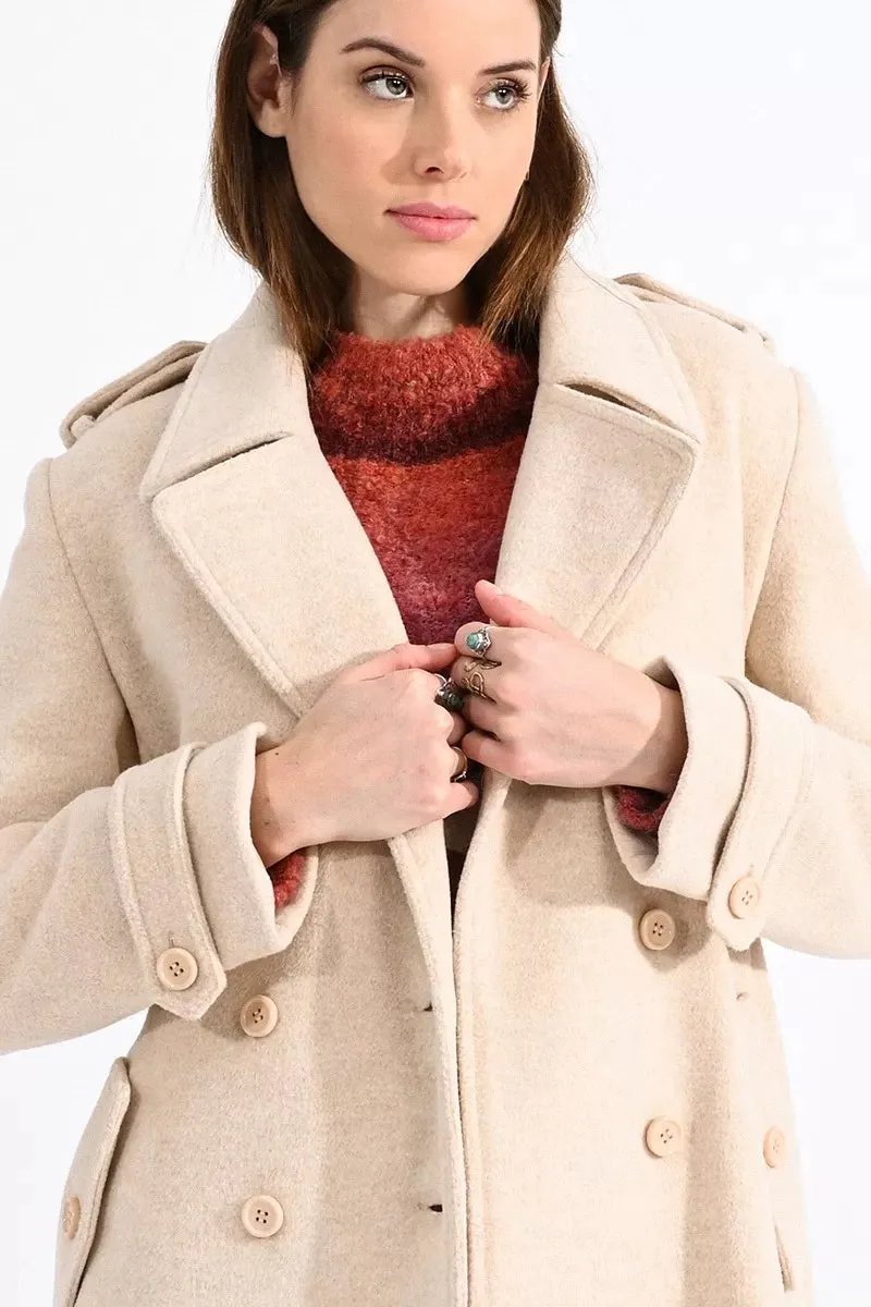 Beige Winter Belted Trench Coat by Molly Bracken