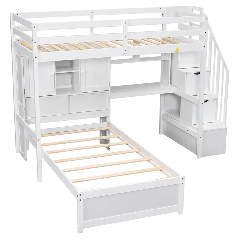 Bellemave® Twin Size Loft Bed with Built-in Desk and Staircase, Storage Compartments and Shelves