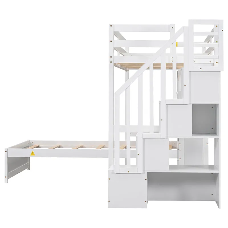 Bellemave® Twin Size Loft Bed with Built-in Desk and Staircase, Storage Compartments and Shelves