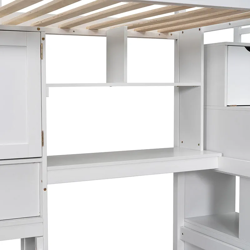 Bellemave® Twin Size Loft Bed with Built-in Desk and Staircase, Storage Compartments and Shelves