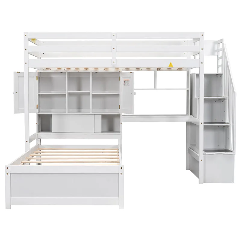 Bellemave® Twin Size Loft Bed with Built-in Desk and Staircase, Storage Compartments and Shelves