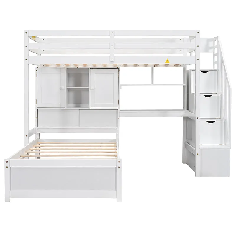 Bellemave® Twin Size Loft Bed with Built-in Desk and Staircase, Storage Compartments and Shelves