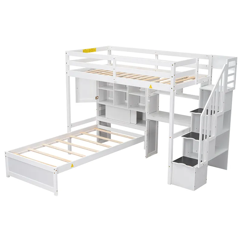 Bellemave® Twin Size Loft Bed with Built-in Desk and Staircase, Storage Compartments and Shelves