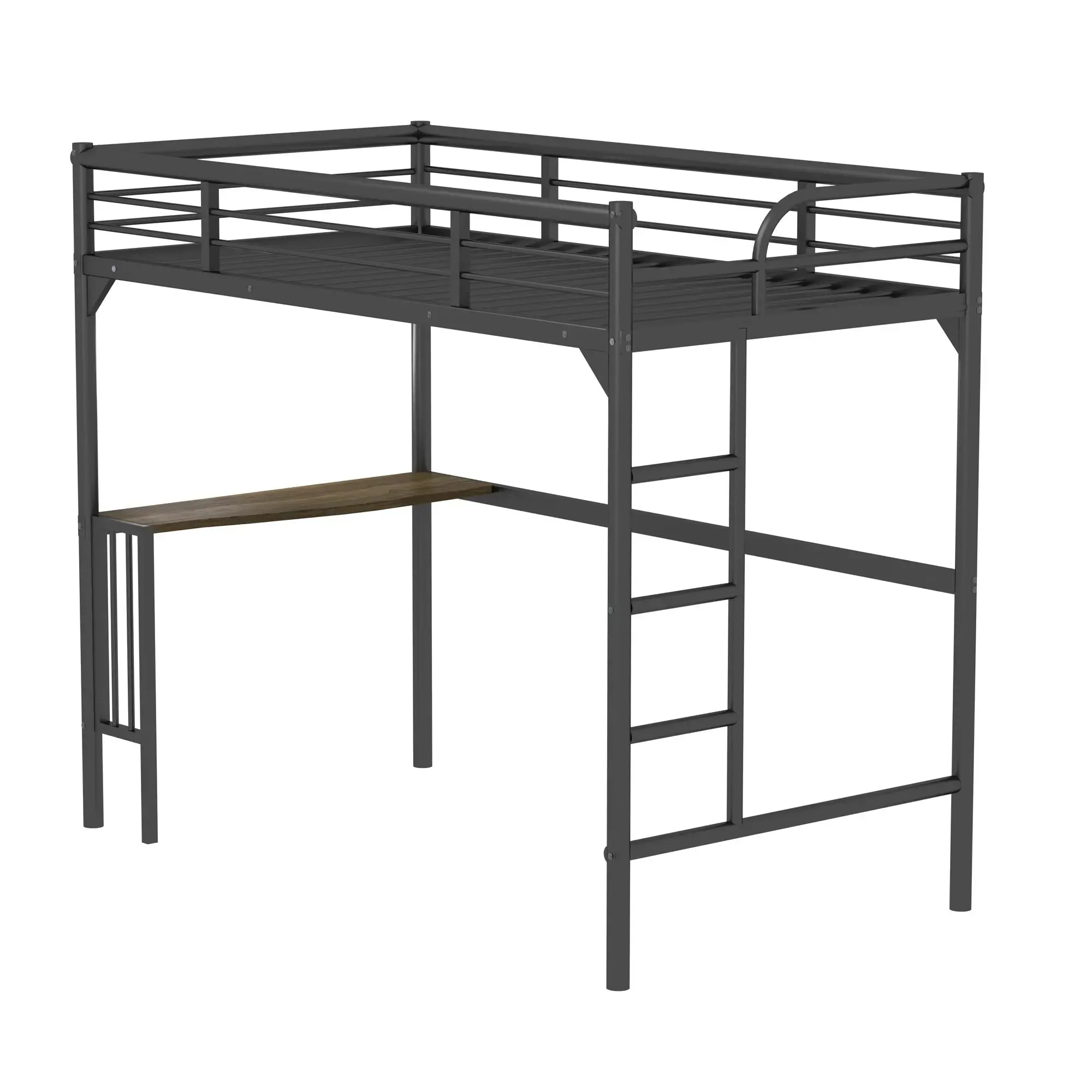 Bellemave® Twin Size Metal Loft Bed with Desk, Ladder and Guardrails