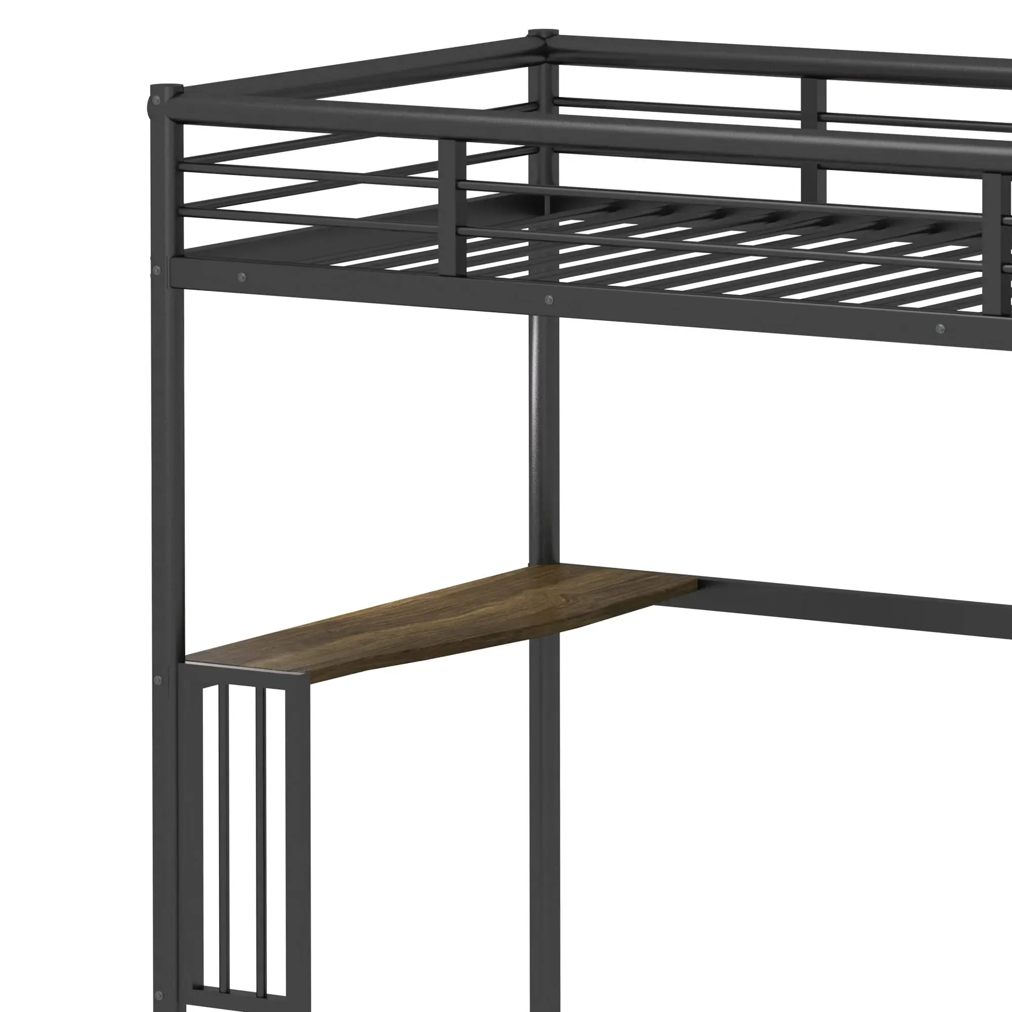 Bellemave® Twin Size Metal Loft Bed with Desk, Ladder and Guardrails