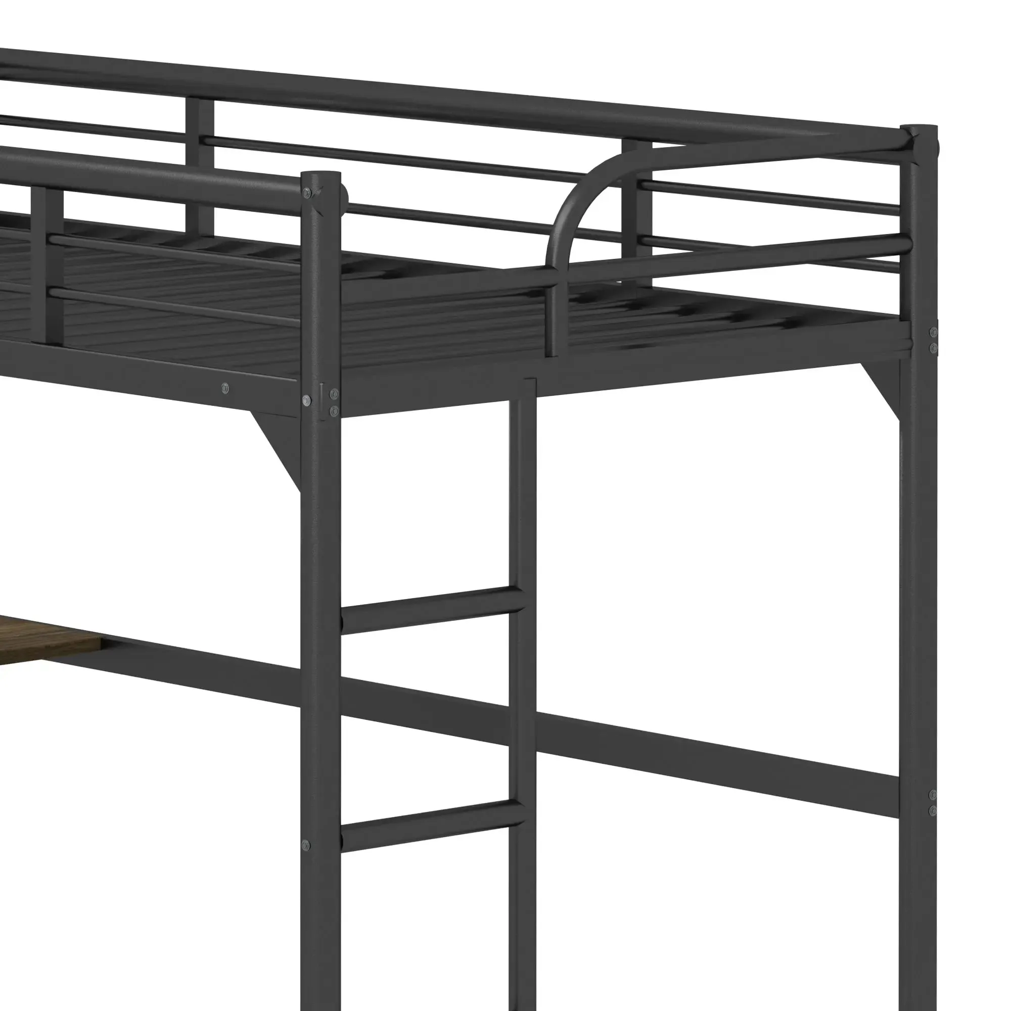 Bellemave® Twin Size Metal Loft Bed with Desk, Ladder and Guardrails