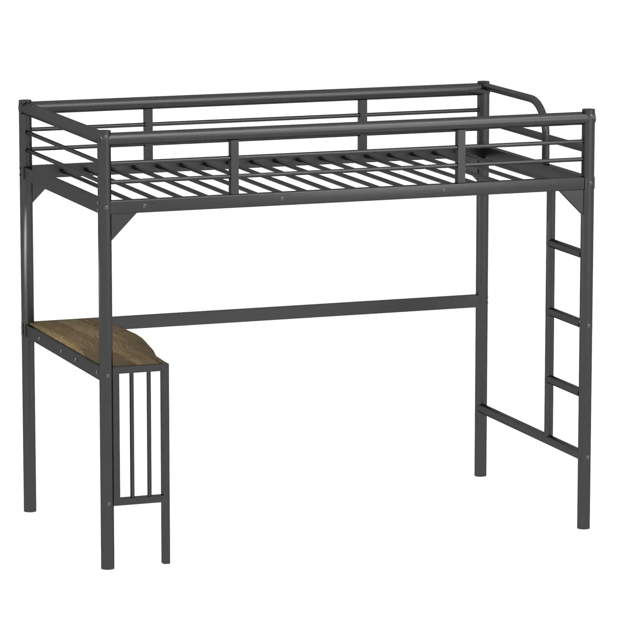 Bellemave® Twin Size Metal Loft Bed with Desk, Ladder and Guardrails